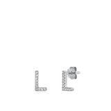 Sterling Silver Rhodium Plated Initial L CZ Earrings