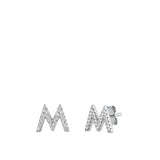 Sterling Silver Rhodium Plated Initial M CZ Earrings