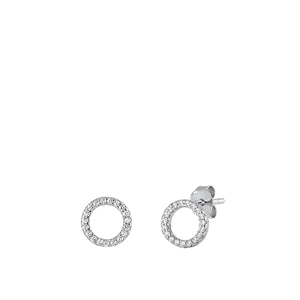 Sterling Silver Rhodium Plated Initial O CZ Earrings