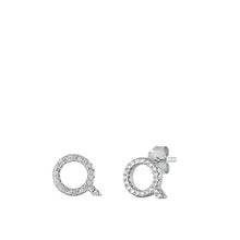 Load image into Gallery viewer, Sterling Silver Rhodium Plated Initial Q CZ Earrings