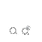 Sterling Silver Rhodium Plated Initial Q CZ Earrings