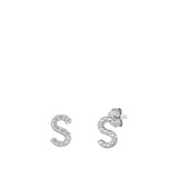 Sterling Silver Rhodium Plated Initial S CZ Earrings