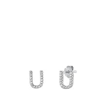 Load image into Gallery viewer, Sterling Silver Rhodium Plated Initial U CZ Earrings