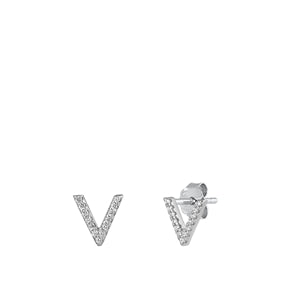 Sterling Silver Rhodium Plated Initial V CZ Earrings