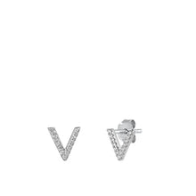 Load image into Gallery viewer, Sterling Silver Rhodium Plated Initial V CZ Earrings