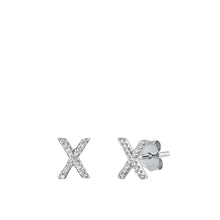 Load image into Gallery viewer, Sterling Silver Rhodium Plated Initial X CZ Earrings