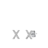 Sterling Silver Rhodium Plated Initial X CZ Earrings