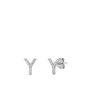 Sterling Silver Rhodium Plated Initial Y CZ Earrings