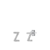 Sterling Silver Rhodium Plated Initial Z CZ Earrings