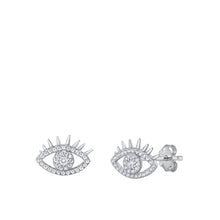 Load image into Gallery viewer, Sterling Silver Rhodium Plated Clear CZ Eye Earrings-10mm