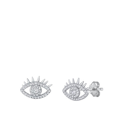 Sterling Silver Rhodium Plated Clear CZ Eye Earrings-10mm