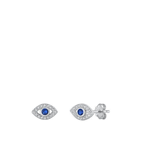 Sterling Silver Rhodium Plated Blue And Clear CZ Eye Earrings