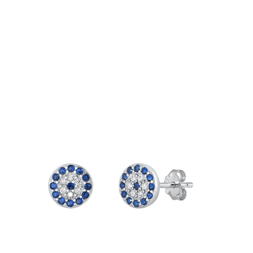 Sterling Silver Rhodium Plated Round Blue And Clear CZ Earrings