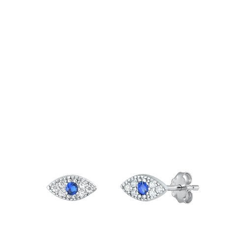 Sterling Silver Rhodium Plated Evil Eye Blue And Clear CZ Earrings