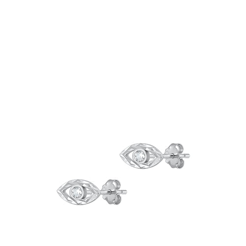 Sterling Silver Rhodium Plated Clear CZ Eye Earrings