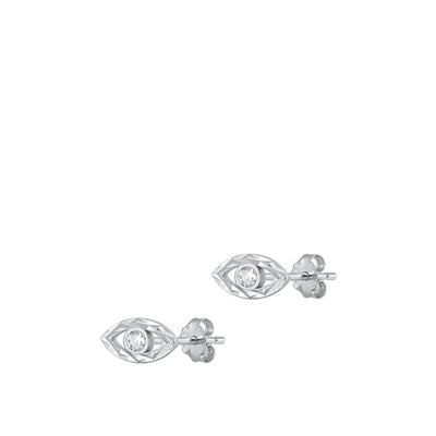 Sterling Silver Rhodium Plated Clear CZ Eye Earrings