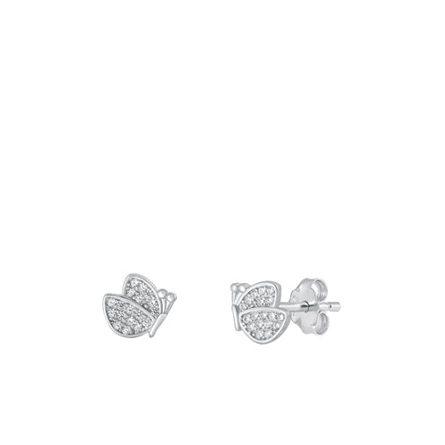 Sterling Silver Rhodium Plated Clear CZ Butterfly Earrings-7mm