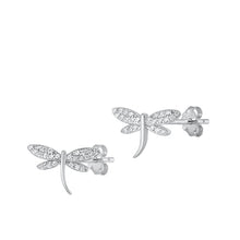 Load image into Gallery viewer, Sterling Silver Rhodium Plated Dragonfly Clear CZ Earrings