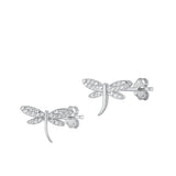 Sterling Silver Rhodium Plated Dragonfly Clear CZ Earrings