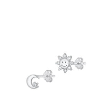 Load image into Gallery viewer, Sterling Silver Rhodium Plated Sun And Moon Clear CZ Earrings