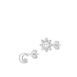 Sterling Silver Rhodium Plated Sun And Moon Clear CZ Earrings