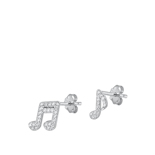 Sterling Silver Rhodium Plated Music Notes Clear CZ Earrings
