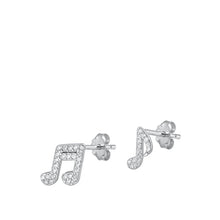 Load image into Gallery viewer, Sterling Silver Rhodium Plated Music Notes Clear CZ Earrings