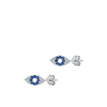 Load image into Gallery viewer, Sterling Silver Rhodium Plated Eye Blue And Clear CZ Earrings