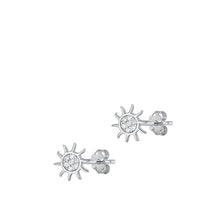 Load image into Gallery viewer, Sterling Silver Rhodium Plated Sun Clear CZ Earrings