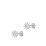 Sterling Silver Rhodium Plated Sun Clear CZ Earrings