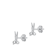 Load image into Gallery viewer, Sterling Silver Rhodium Plated Scissors Clear CZ Earrings