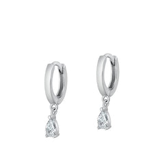 Sterling Silver Rhodium Plated Clear CZ Hoop With Charm Earrings