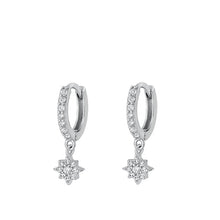 Load image into Gallery viewer, Sterling Silver Rhodium Plated Hoop With Charm Clear CZ Earrings