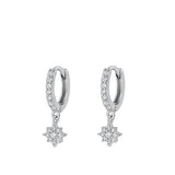 Sterling Silver Rhodium Plated Hoop With Charm Clear CZ Earrings