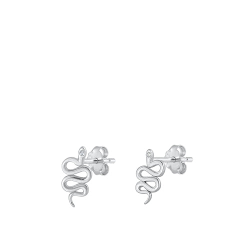 Sterling Silver Rhodium Plated Snake Clear CZ Earrings