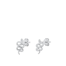 Load image into Gallery viewer, Sterling Silver Rhodium Plated Snake Clear CZ Earrings