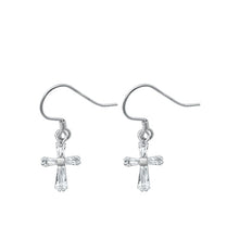 Load image into Gallery viewer, Sterling Silver Rhodium Plated Cross Clear CZ Earrings-8.9mm