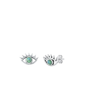 Sterling Silver Oxidized Genuine Turquoise Eyes Stone Earrings