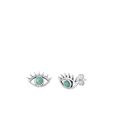 Sterling Silver Oxidized Genuine Turquoise Eyes Stone Earrings