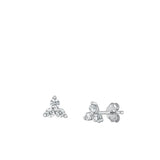 Sterling Silver Rhodium Plated Triangle Clear CZ Earrings