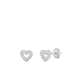 Sterling Silver Rhodium Plated Heart Clear CZ Earrings-5.4mm