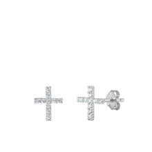 Load image into Gallery viewer, Sterling Silver Rhodium Plated Cross Clear CZ Earrings