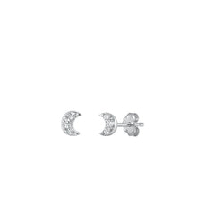 Load image into Gallery viewer, Sterling Silver Rhodium Plated Moon Clear CZ Earrings-5mm