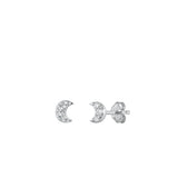 Sterling Silver Rhodium Plated Moon Clear CZ Earrings-5mm