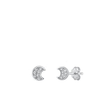 Load image into Gallery viewer, Sterling Silver Rhodium Plated Moon Clear CZ Earrings Face Height-4.9mm