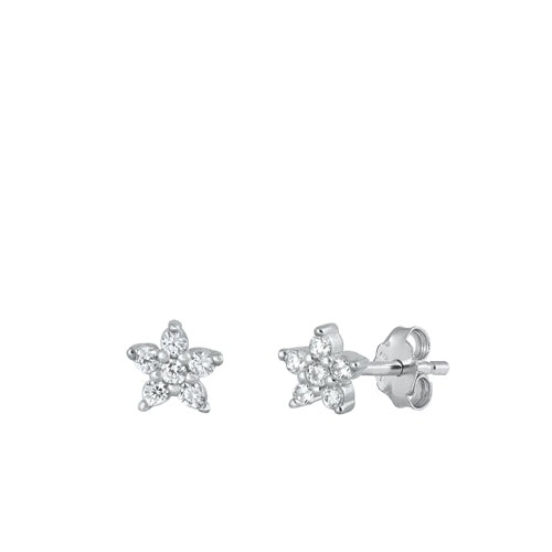 Sterling Silver Rhodium Plated Clear CZ Flower Earrings