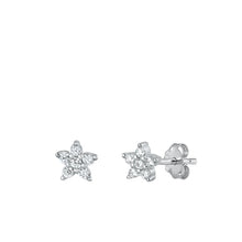 Load image into Gallery viewer, Sterling Silver Rhodium Plated Clear CZ Flower Earrings