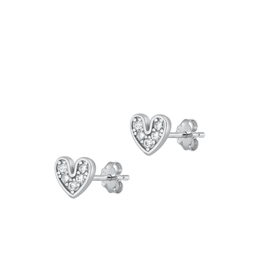 Sterling Silver Rhodium Plated Clear CZ Heart Earrings