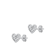 Load image into Gallery viewer, Sterling Silver Rhodium Plated Clear CZ Heart Earrings