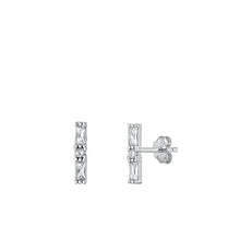 Load image into Gallery viewer, Sterling Silver Rhodium Plated Bar Clear CZ Earrings